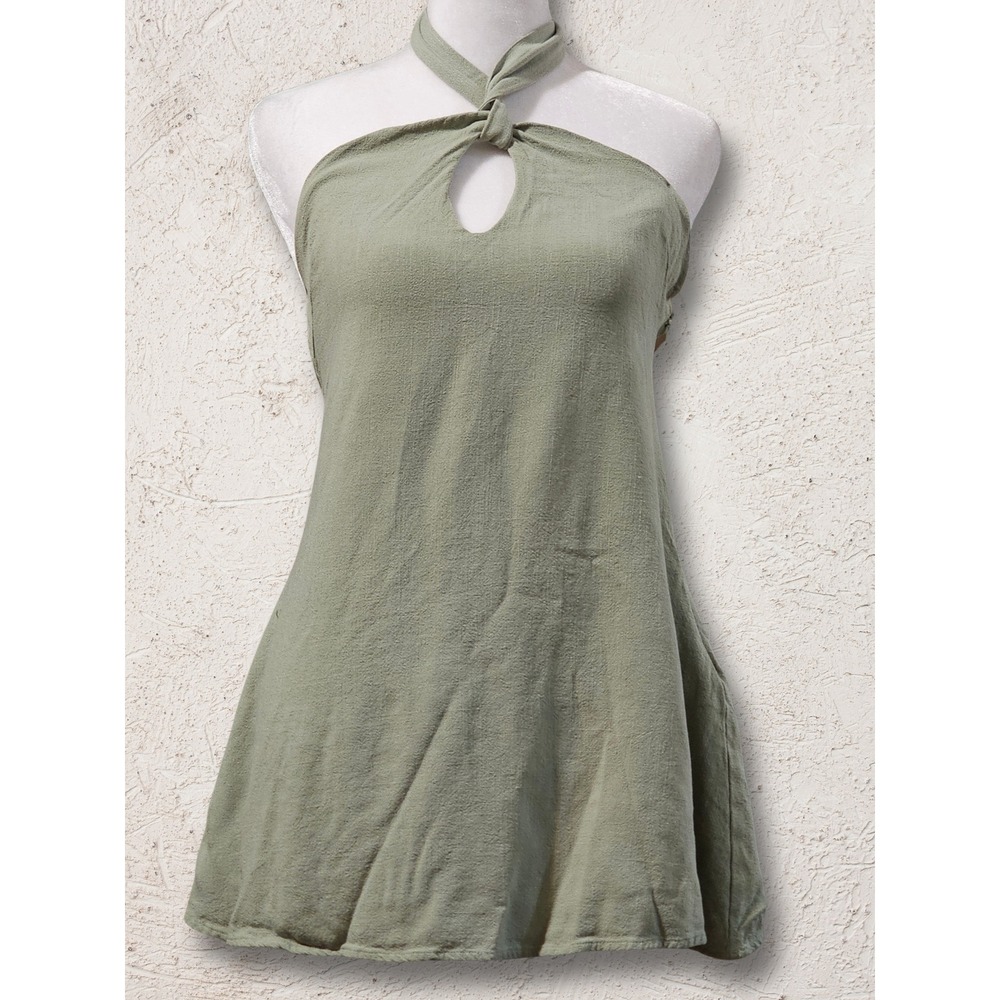 Peppermayo Halter Womens 6 Sage Green Linen Blend Lined Open Back Keyhole Boho
